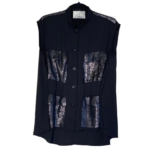 3.1 Phillip Lim Black 100% Silk Sequin Accent Sleeveless Blouse Sz 4 - Picture 16 of 16